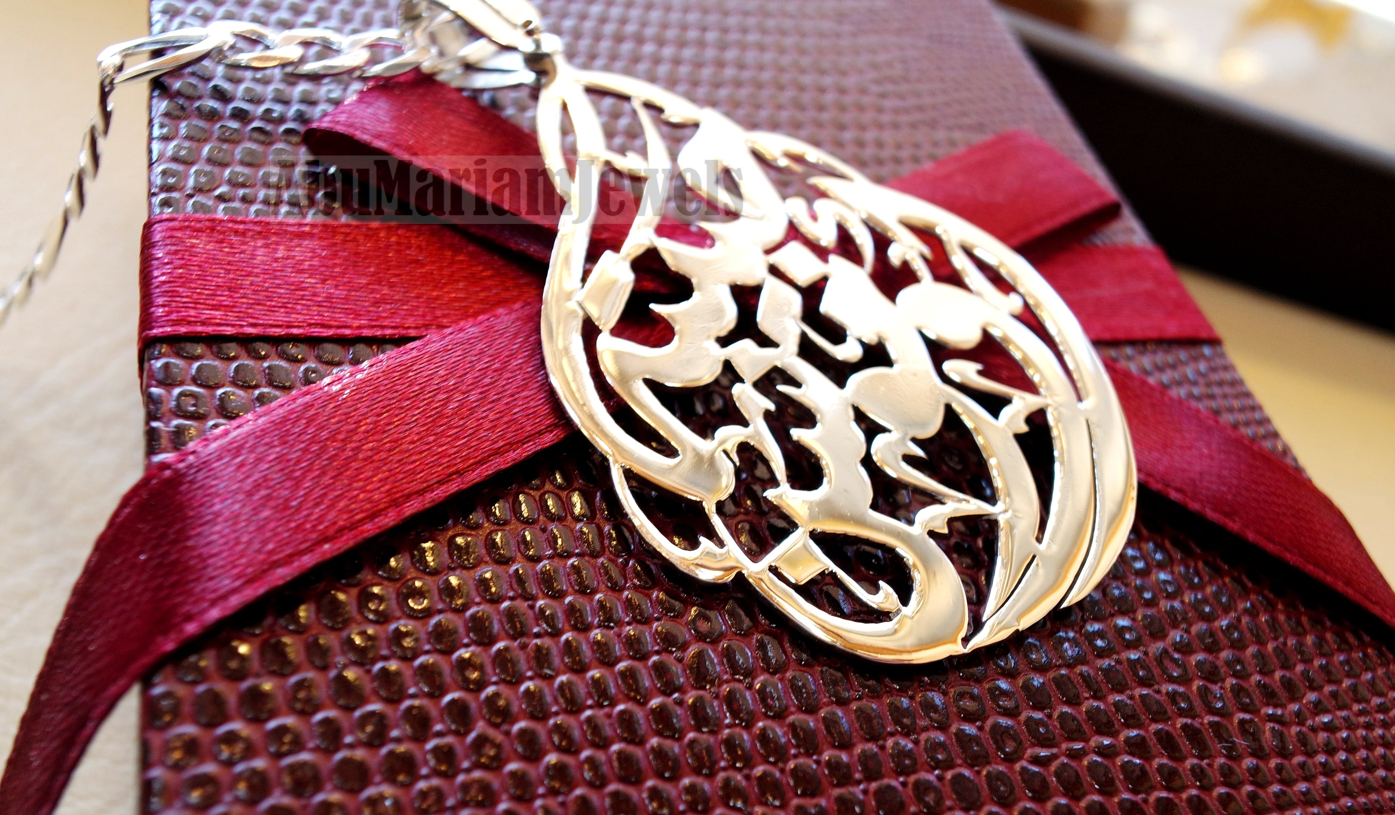 arabic calligraphy customized name sterling silver 925 high quality polishing pendant any two names big size any shape  اسماء عربي