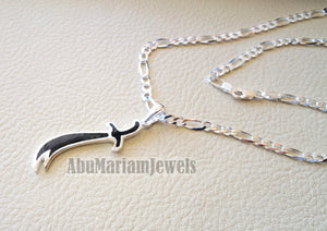 sword necklace with thick chain big size sterling silver 925 and black enamel handmade Zo Alfaqar Saif express fast shipping with gift jewelry box