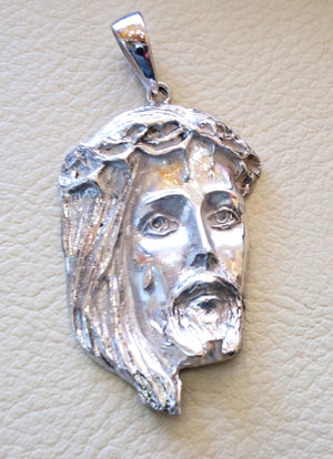 Jesus Christ face head huge pendant and chain sterling silver 925 middle eastern jewelry christianity vintage handmade heavy fast shipping