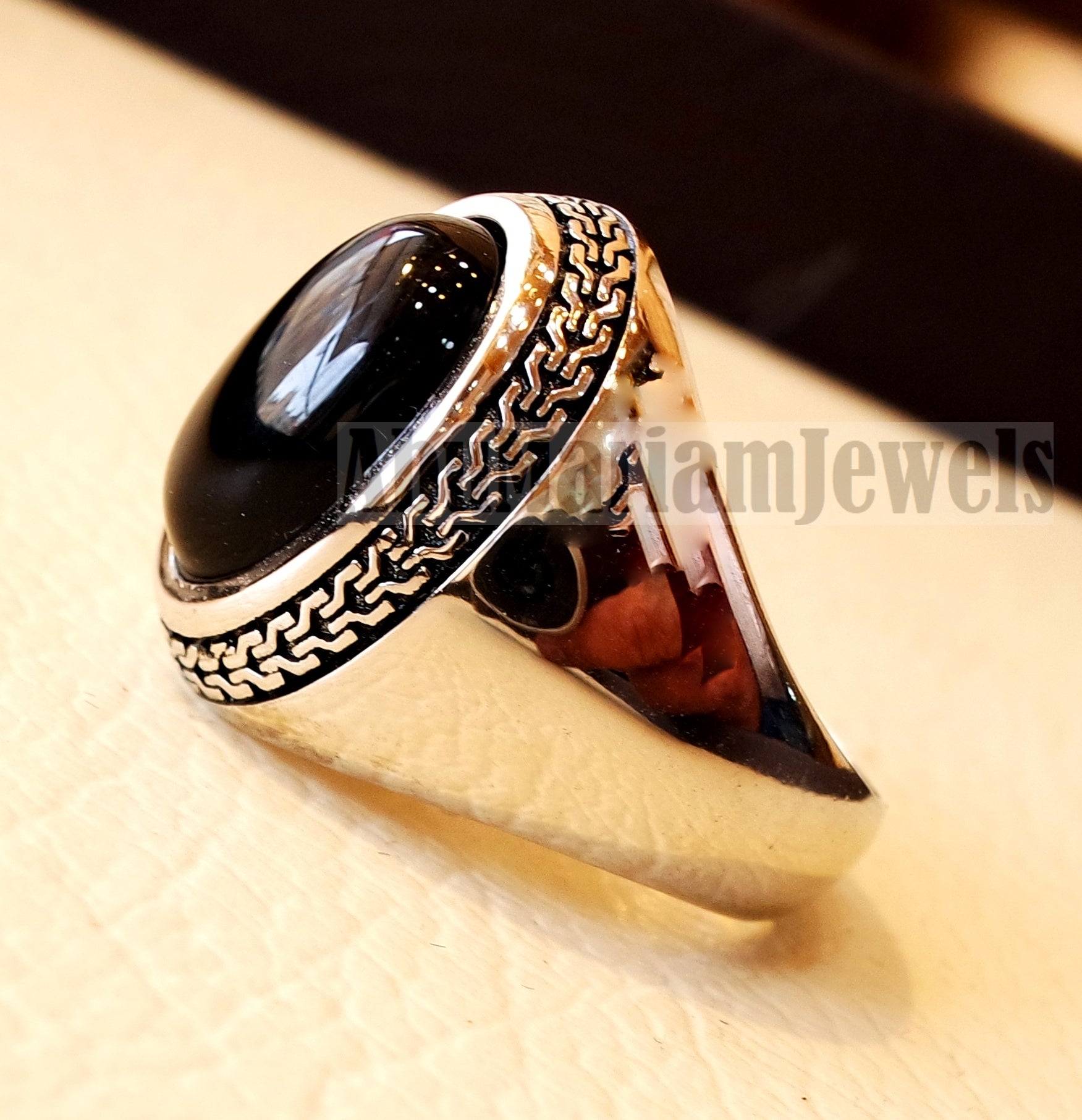 man ring sterling silver 925 all sizes onyx natural agate semi precious cabochon black gem Arabic Turkey antique middle eastern jewelry