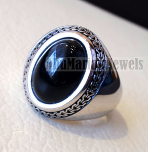 man ring sterling silver 925 all sizes onyx natural agate semi precious cabochon black gem Arabic Turkey antique middle eastern jewelry