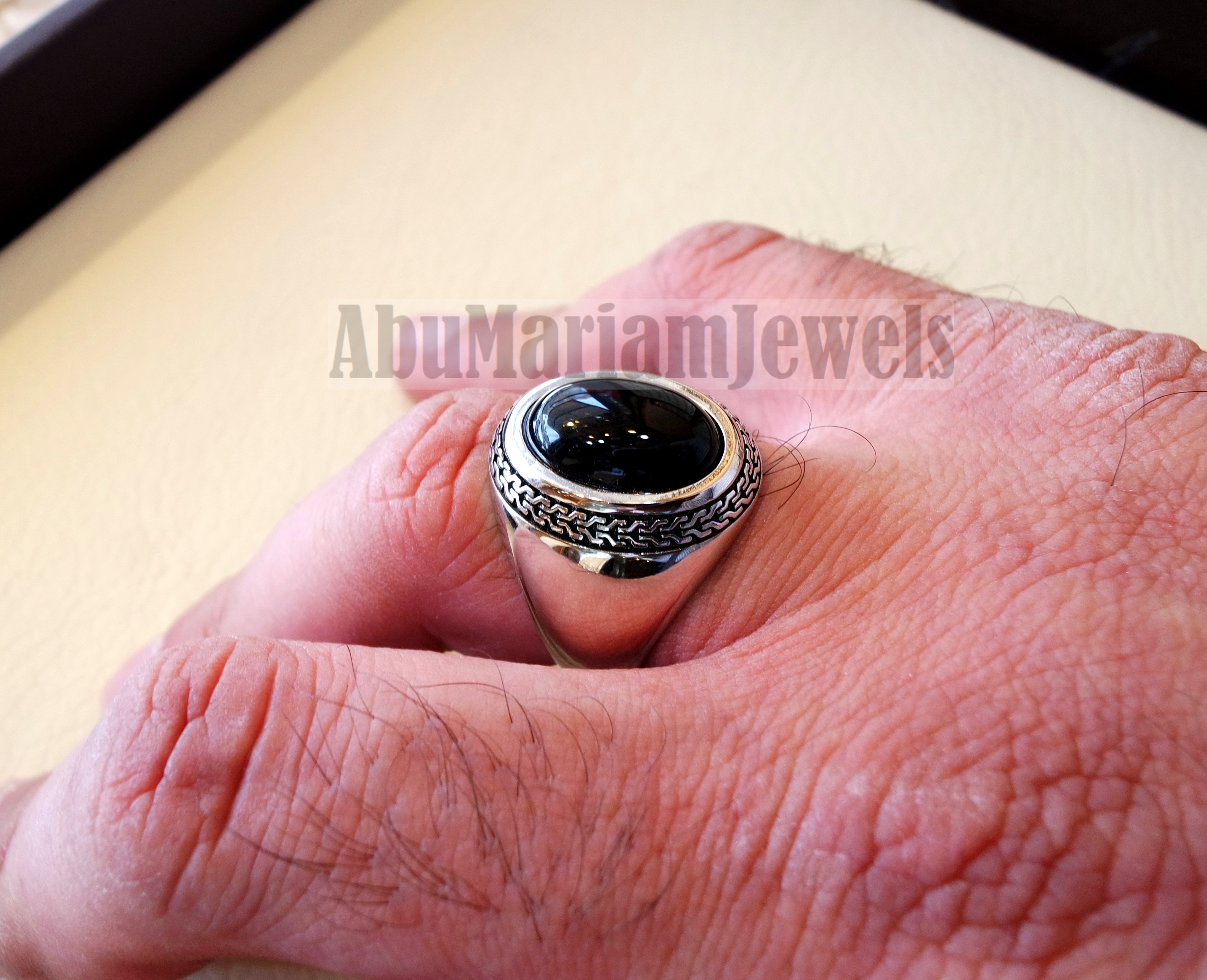 man ring sterling silver 925 all sizes onyx natural agate semi precious cabochon black gem Arabic Turkey antique middle eastern jewelry