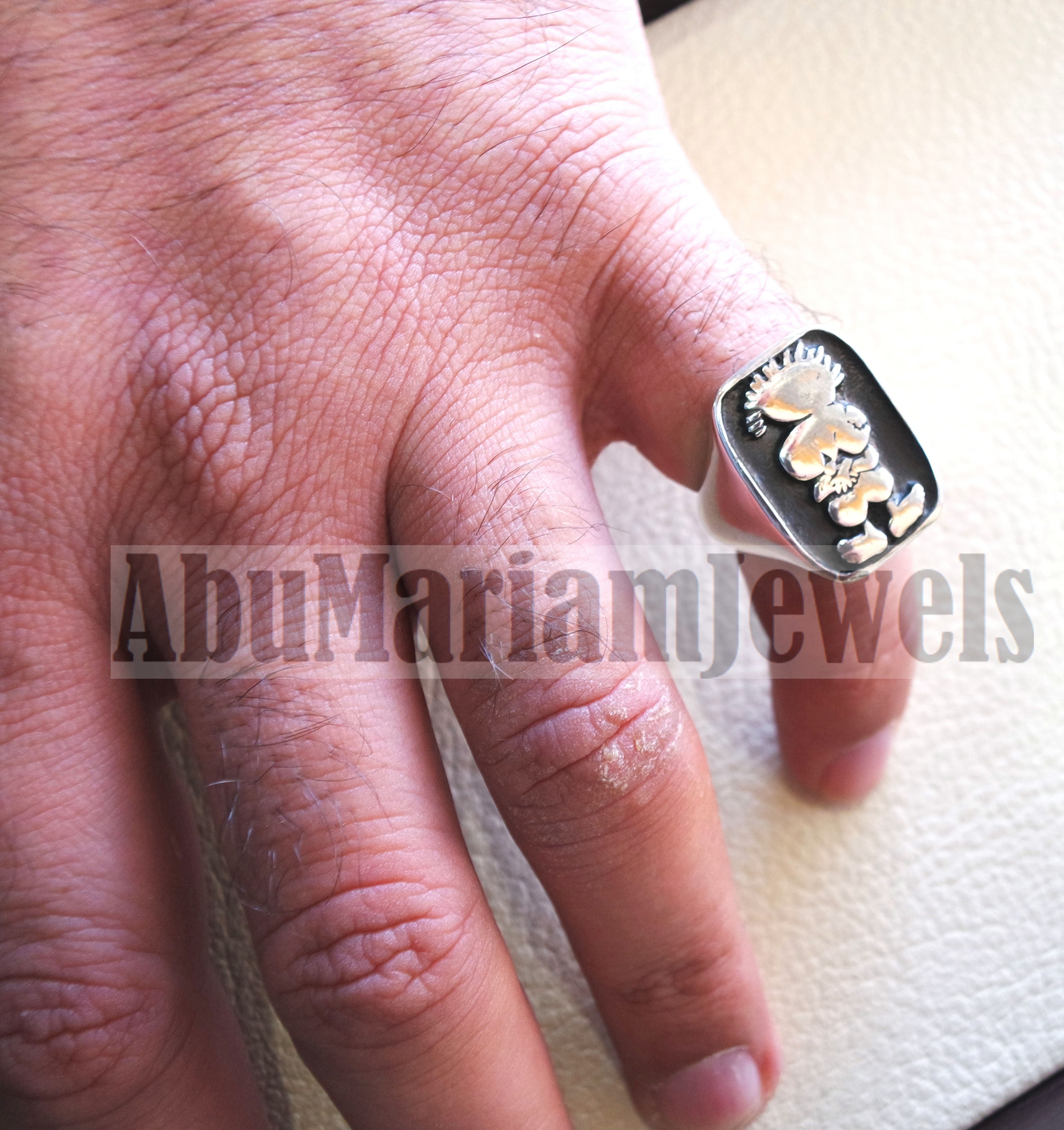 Handala sterling silver 925 man ring , palestine symbol refugee symbol heavy jewelry piece all sizes فلسطين حنضله حنظله