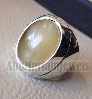 natural yellow fluorite heavy men ring sterling silver 925 unique stone all sizes jewelry fast shipping style