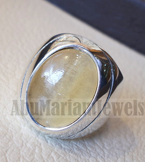 natural yellow fluorite heavy men ring sterling silver 925 unique stone all sizes jewelry fast shipping style