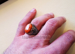 Sponge coral Murjan moonga men ring orange brown red natural stone sterling silver 925 vintage two color all sizes fast shipping مرجان