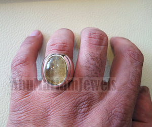 natural yellow fluorite heavy men ring sterling silver 925 unique stone all sizes jewelry fast shipping style
