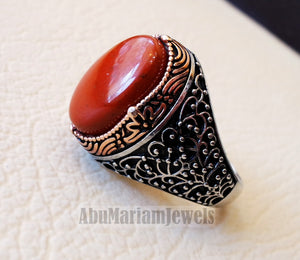 pure red jasper man ring stone natural aqeeq gem sterling silver 925 ring semi precious cabochon jewelry