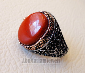 pure red jasper man ring stone natural aqeeq gem sterling silver 925 ring semi precious cabochon jewelry