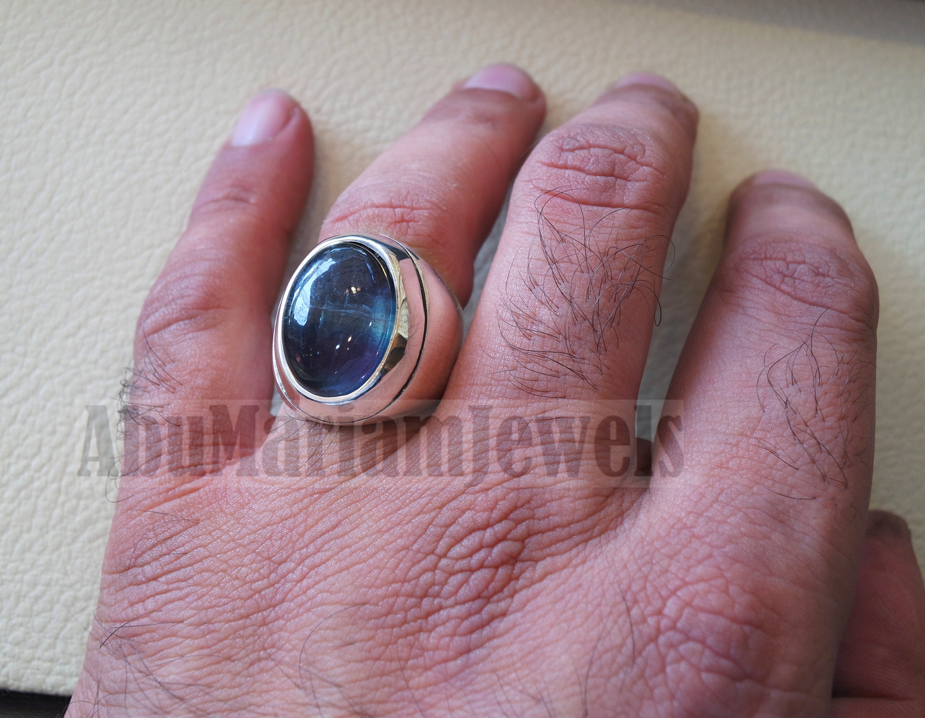 natural multi color fluorite purple blue green huge men ring sterling silver 925 unique stone all sizes jewelry fast shipping style