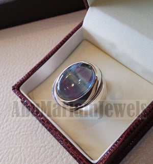 natural multi color fluorite purple blue green huge men ring sterling silver 925 unique stone all sizes jewelry fast shipping style