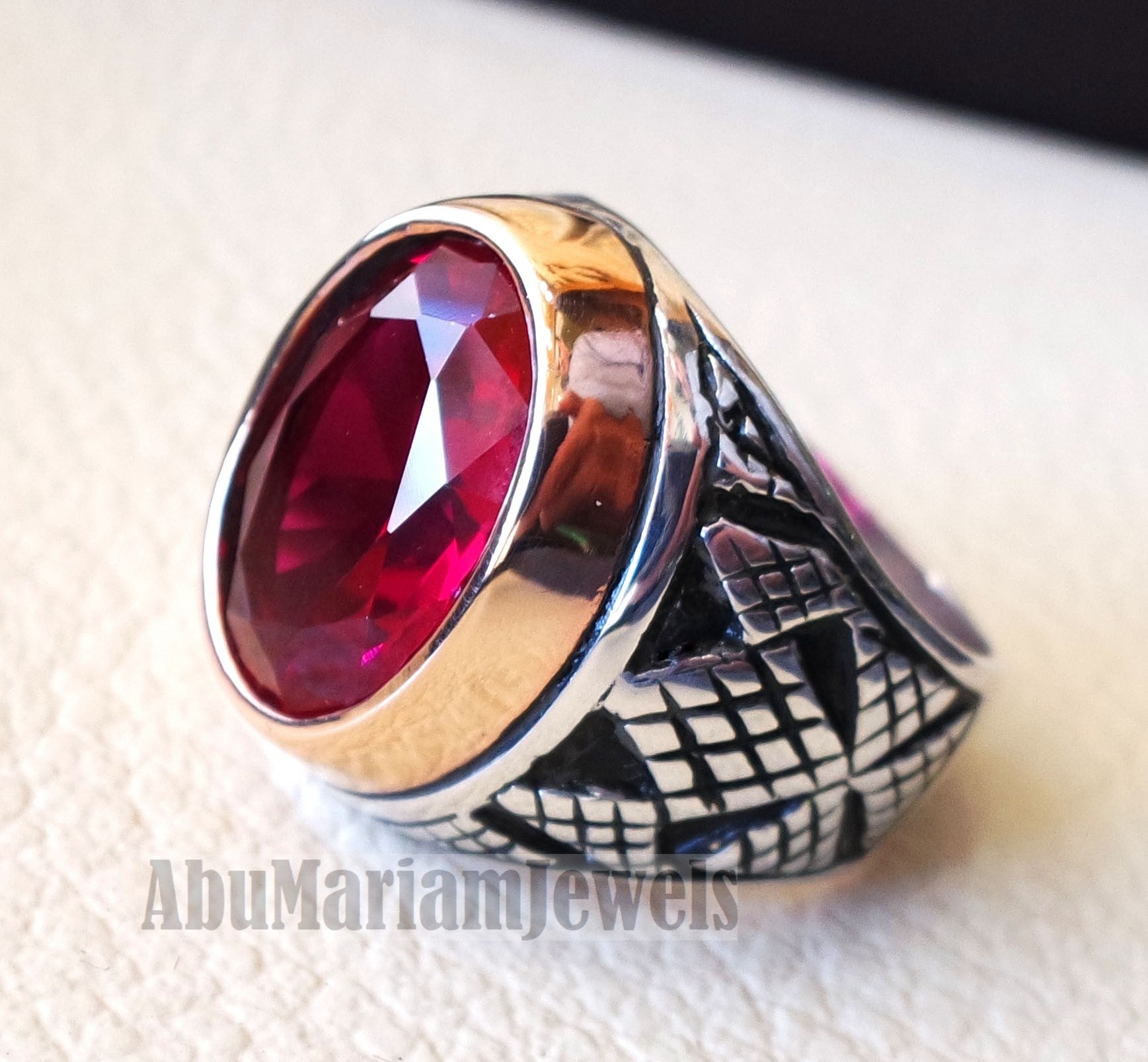ruby identical synthetic stone high quality imitation corundum red color 16 x 12 men ring sterling silver 925 all sizes bronze frame jewelry