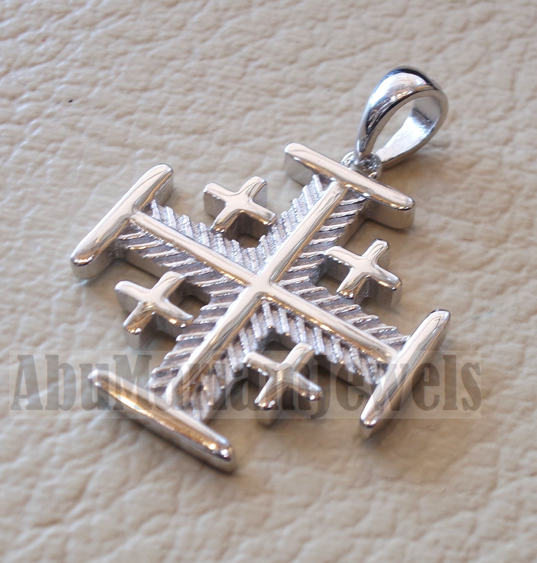 Jerusalem cross pendant sterling silver 925 middle eastern jewelry christianity vintage handmade heavy express shipping