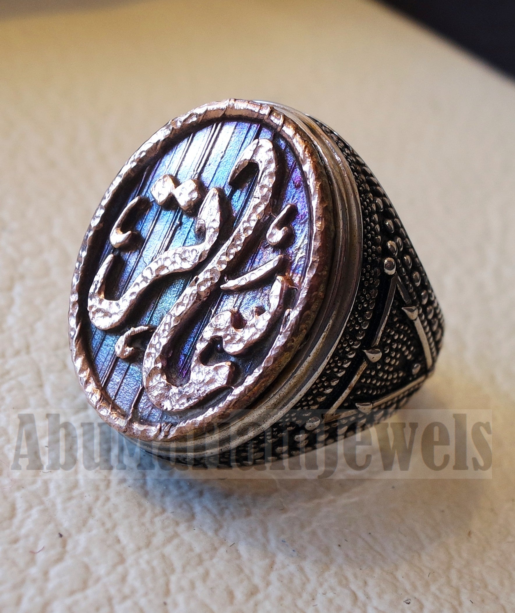 Customized Arabic calligraphy names ring personalized antique jewelry style sterling silver 925 and bronze any size TSB1005 خاتم اسم تفصيل