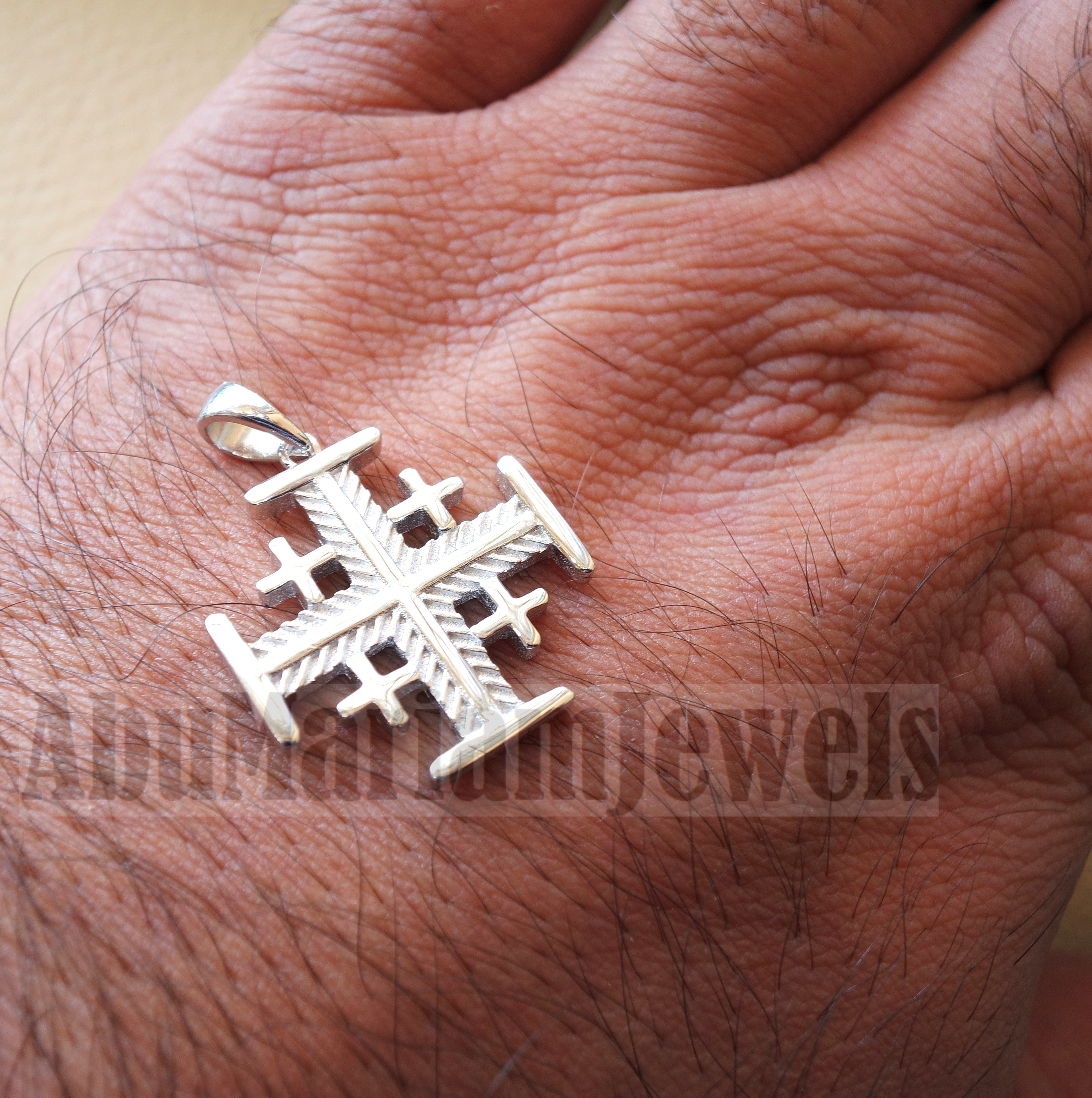 Jerusalem cross pendant sterling silver 925 middle eastern jewelry christianity vintage handmade heavy express shipping
