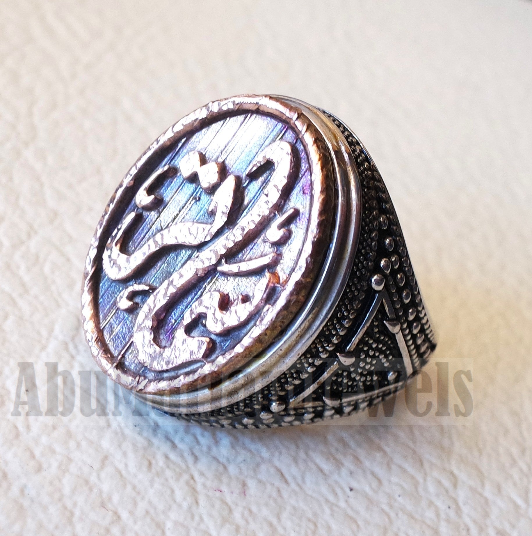 Customized Arabic calligraphy names ring personalized antique jewelry style sterling silver 925 and bronze any size TSB1005 خاتم اسم تفصيل