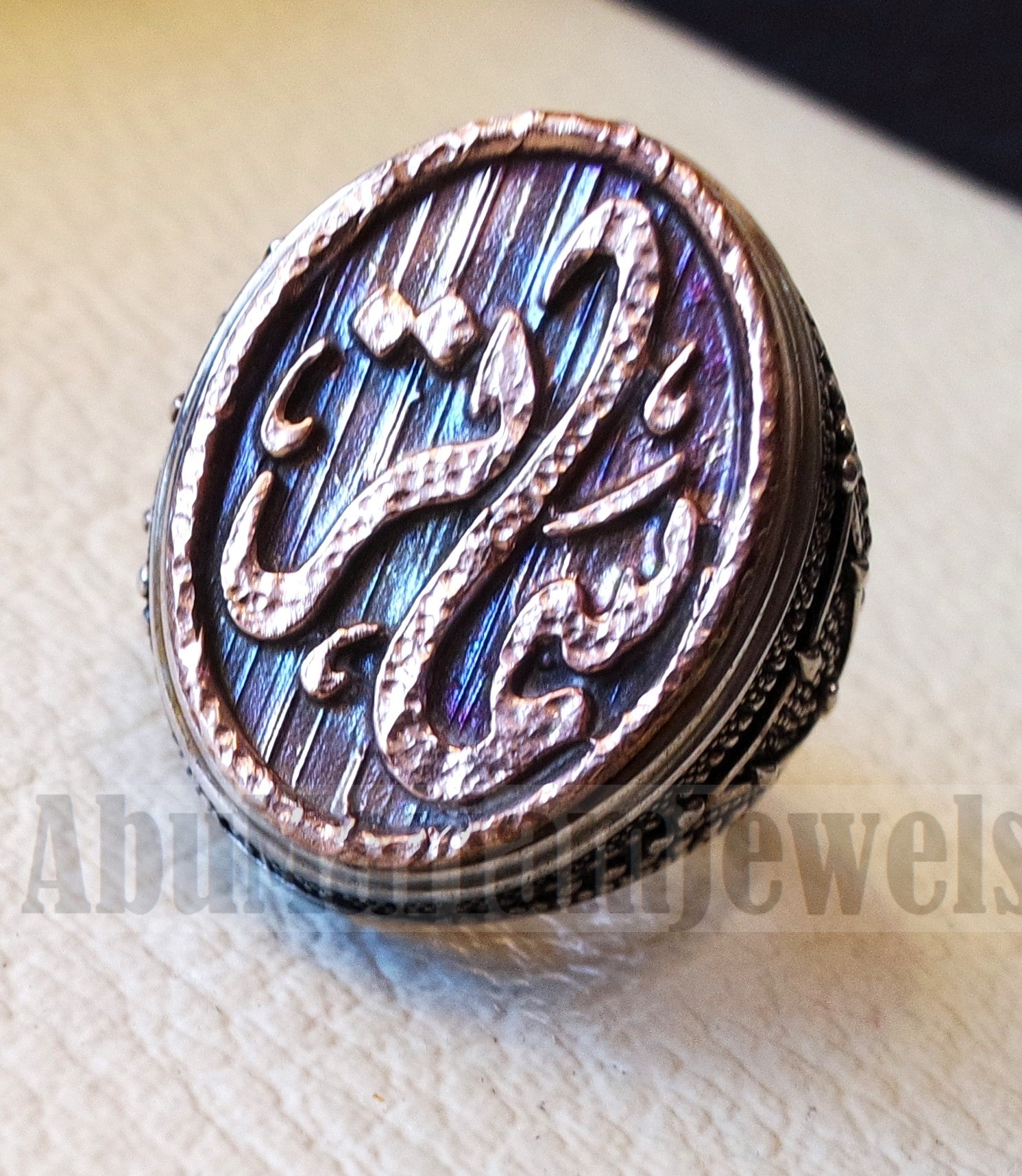 Customized Arabic calligraphy names ring personalized antique jewelry style sterling silver 925 and bronze any size TSB1005 خاتم اسم تفصيل