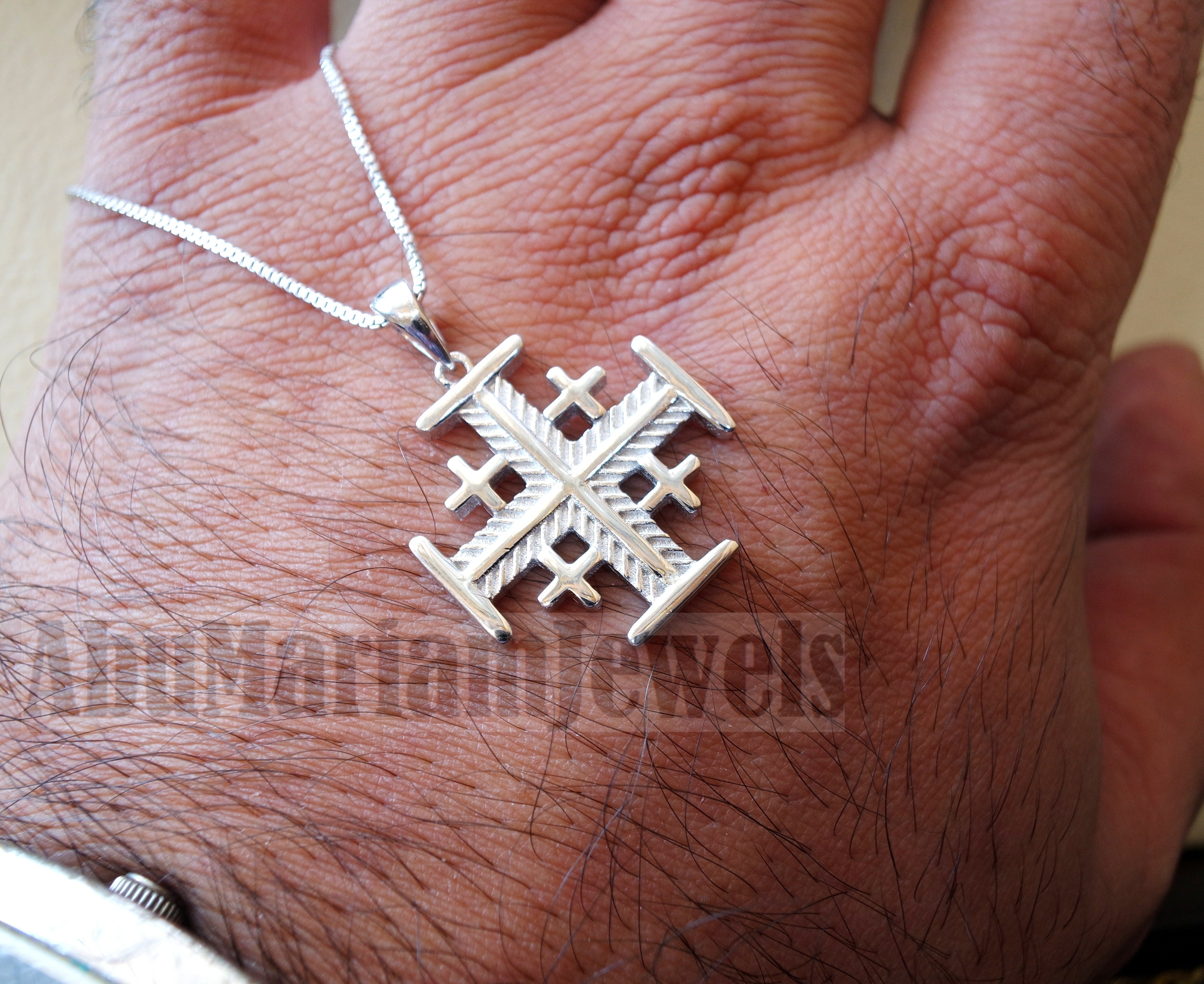Jerusalem cross pendant sterling silver 925 middle eastern jewelry christianity vintage handmade heavy express shipping