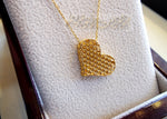 Honeycomb heart 3d 18K yellow gold necklace pendant and chain fine jewelry full insured shipping