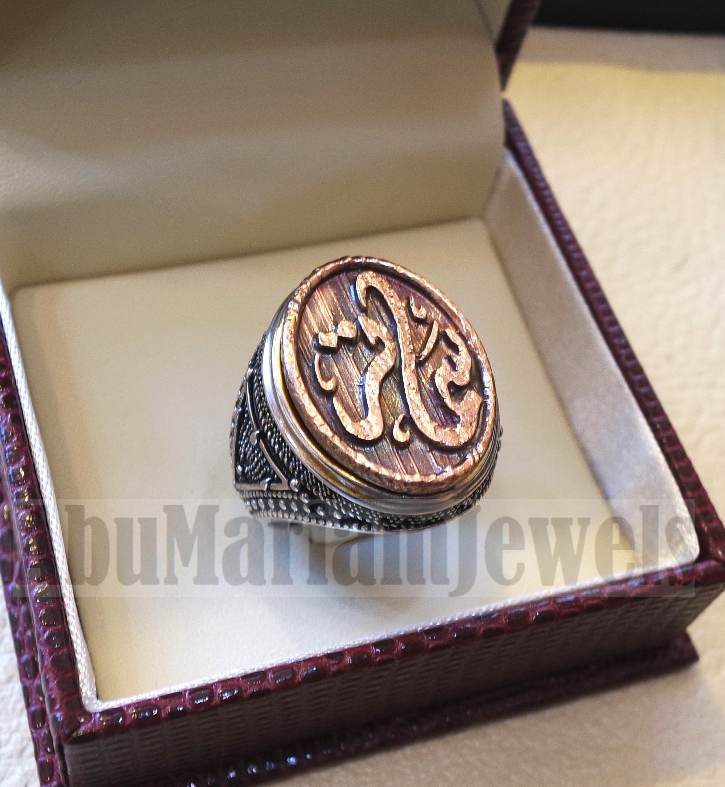 Customized Arabic calligraphy names ring personalized antique jewelry style sterling silver 925 and bronze any size TSB1005 خاتم اسم تفصيل