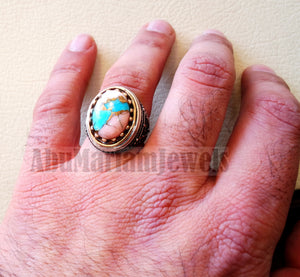 Copper pink Opal Turquoise blue natural stone ring sterling silver 925 men jewelry all sizes semi gem highest quality middle eastern style