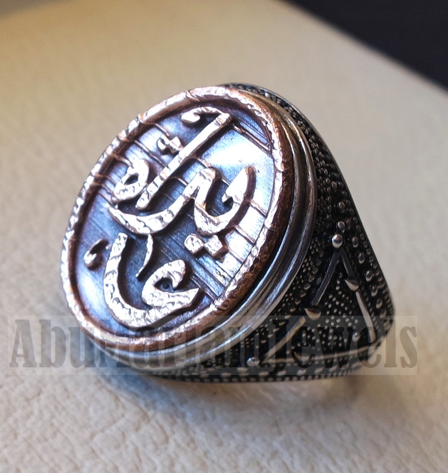 Customized Arabic calligraphy names ring personalized antique jewelry style sterling silver 925 and bronze any size TSB1006 خاتم اسم تفصيل