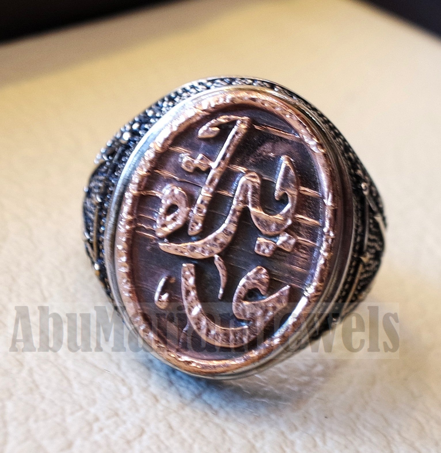 Customized Arabic calligraphy names ring personalized antique jewelry style sterling silver 925 and bronze any size TSB1006 خاتم اسم تفصيل