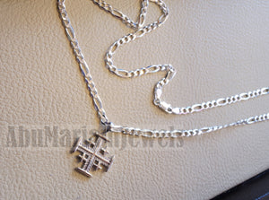 Jerusalem small cross pendant with heavy chain sterling silver 925 middle eastern jewelry christianity vintage handmade heavy fast shipping