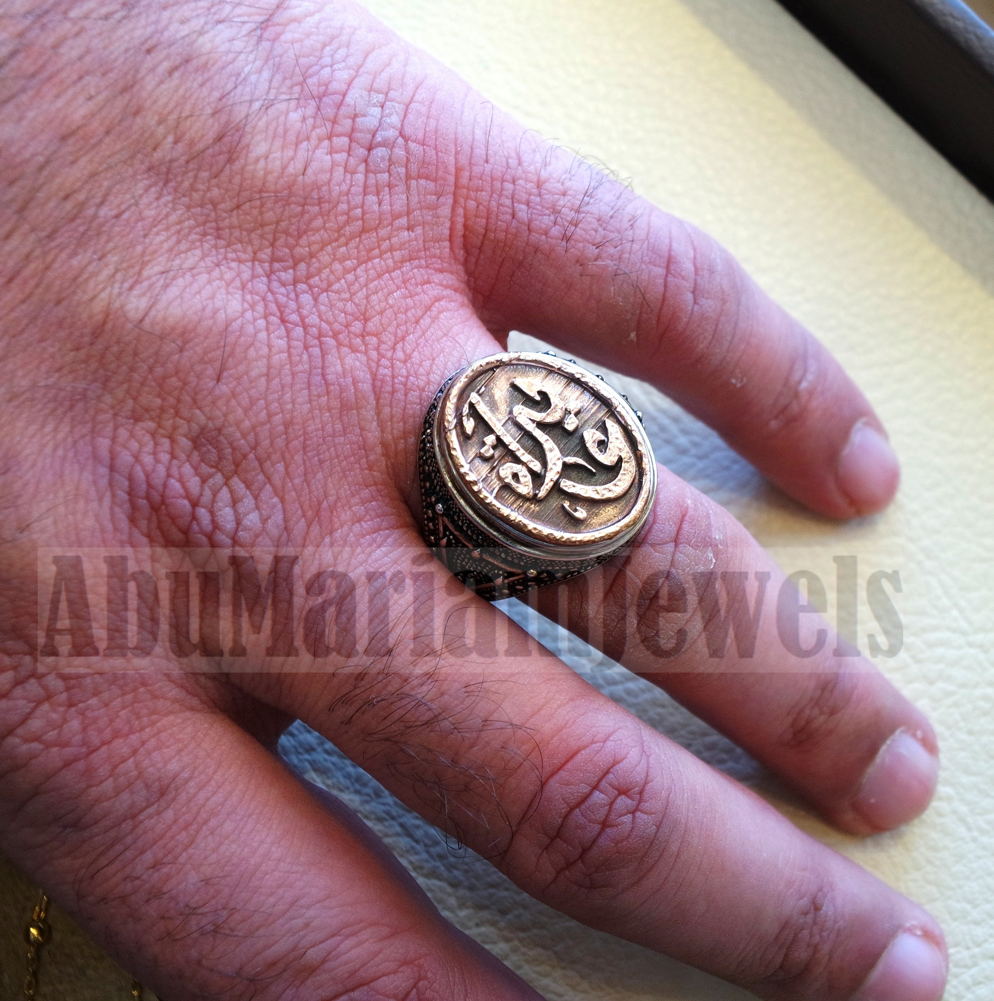 Customized Arabic calligraphy names ring personalized antique jewelry style sterling silver 925 and bronze any size TSB1006 خاتم اسم تفصيل