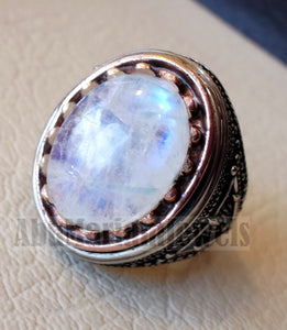 flashy moonstone men ring natural stone dur al najaf sterling silver 925 and bronze stunning genuine gem two ottoman style jewelry all sizes