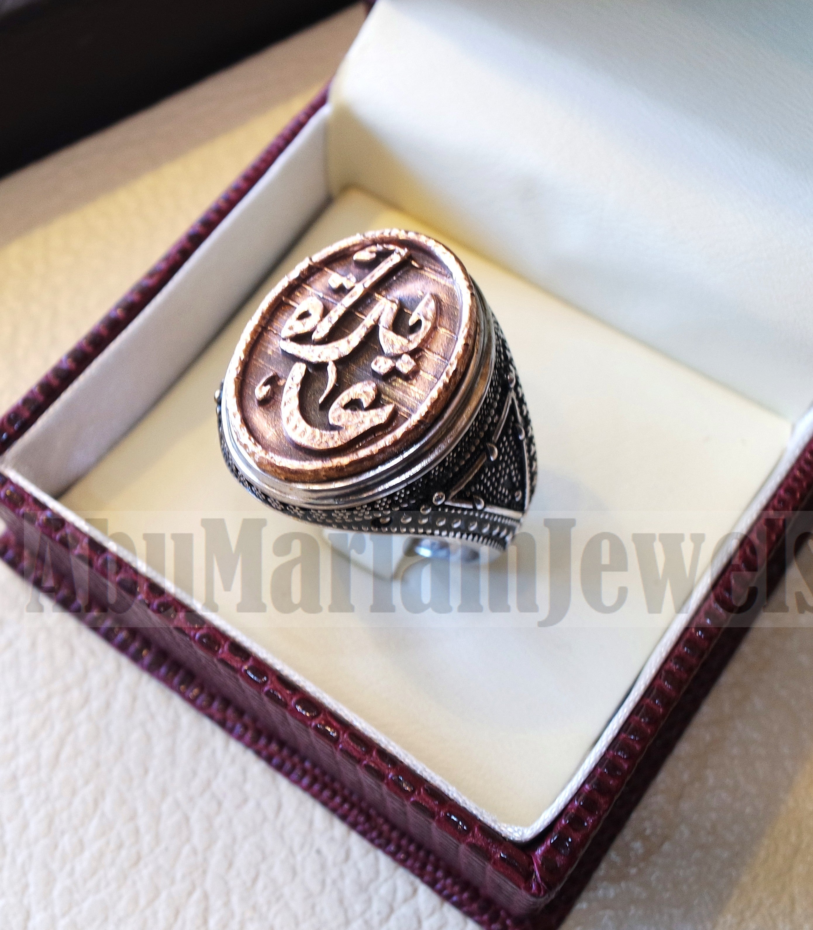 Customized Arabic calligraphy names ring personalized antique jewelry style sterling silver 925 and bronze any size TSB1006 خاتم اسم تفصيل