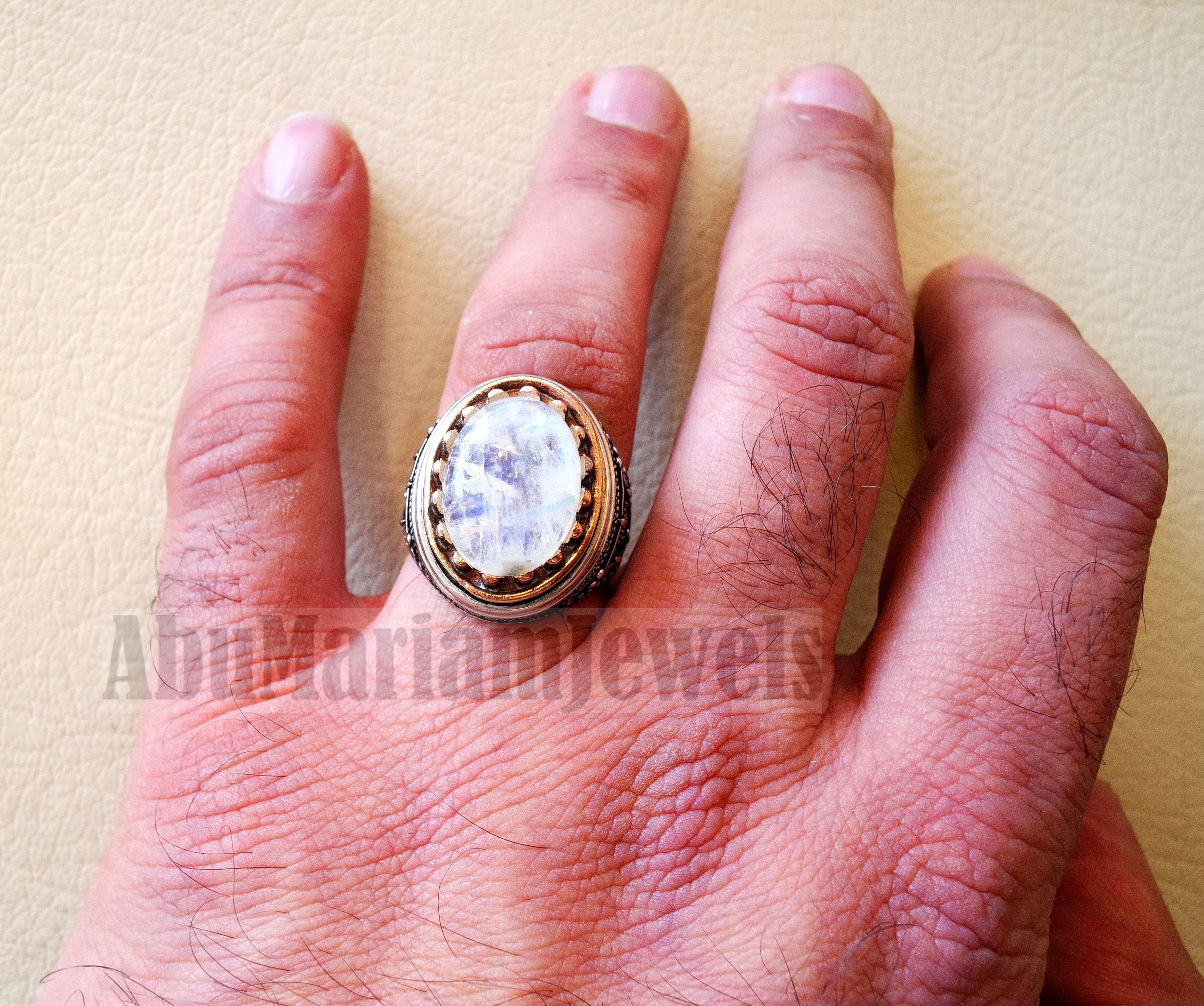 flashy moonstone men ring natural stone dur al najaf sterling silver 925 and bronze stunning genuine gem two ottoman style jewelry all sizes
