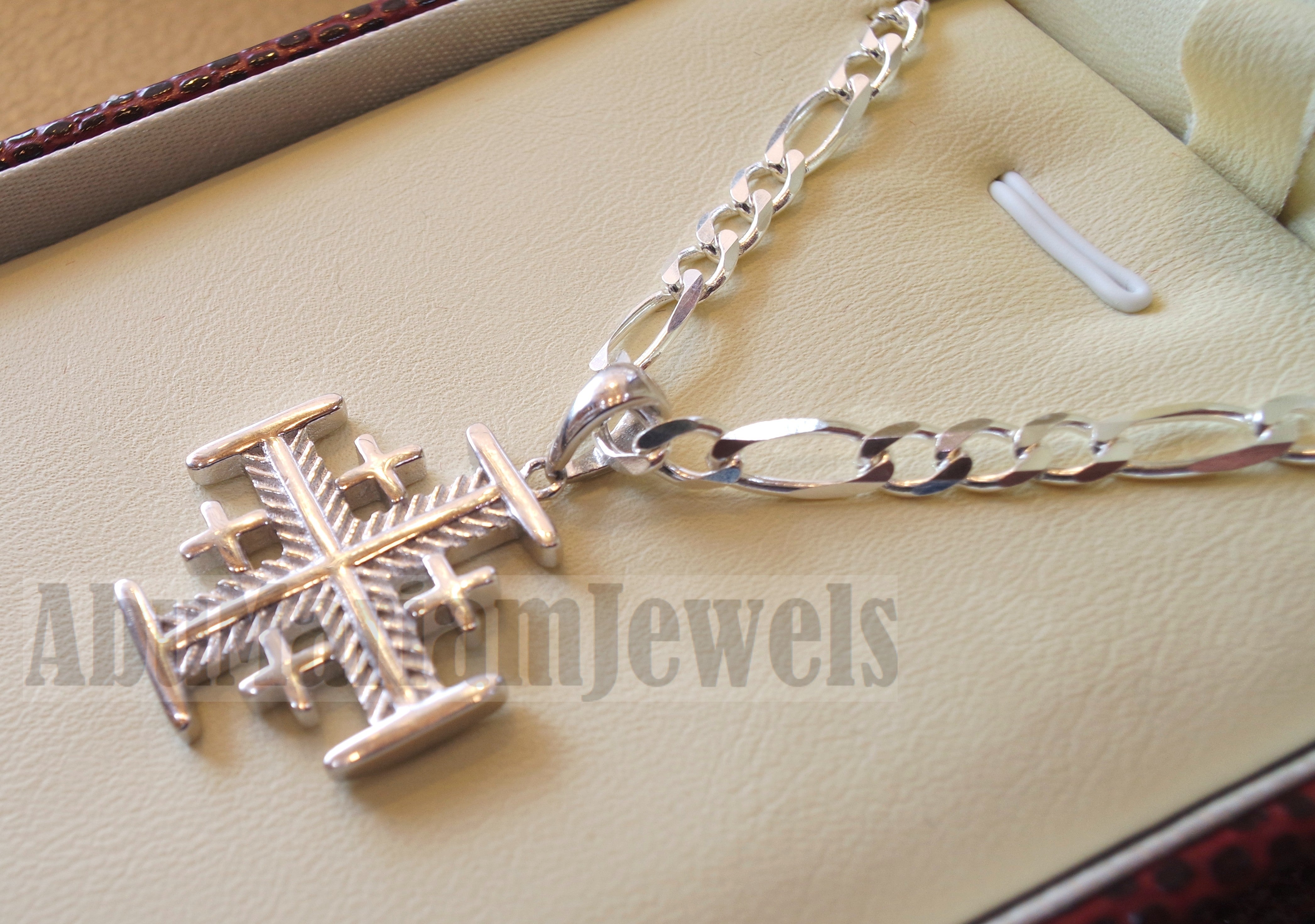 Jerusalem small cross pendant with heavy chain sterling silver 925 middle eastern jewelry christianity vintage handmade heavy fast shipping
