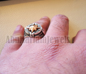 Compass ring sterling silver 925 and bronze and black cubic zirconia east west south north men ring all sizes fast shipping