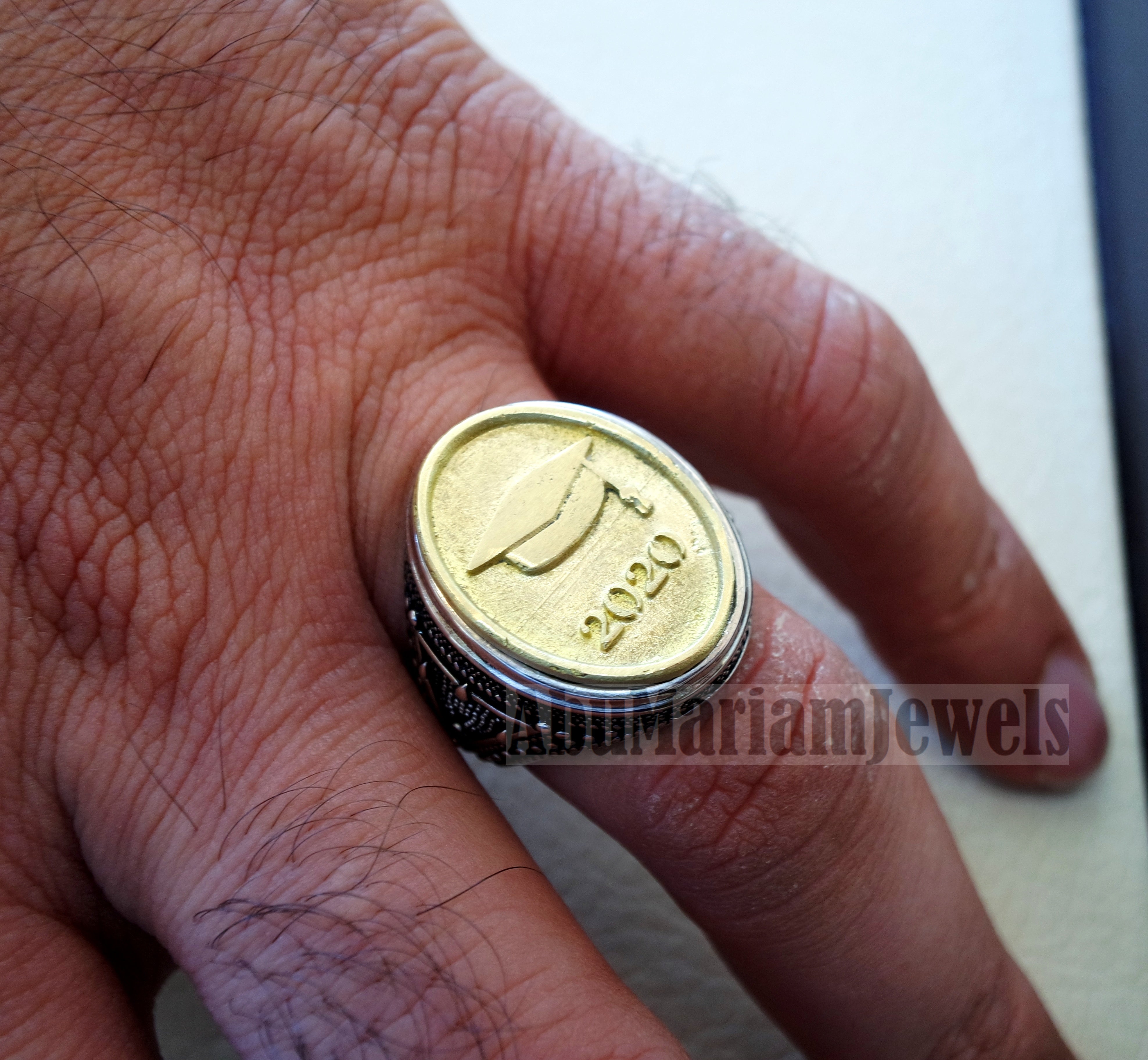 Graduation 2020 Graduate ring sterling silver and bronze middle eastern turkey oriental antique style fast shipping all sizes