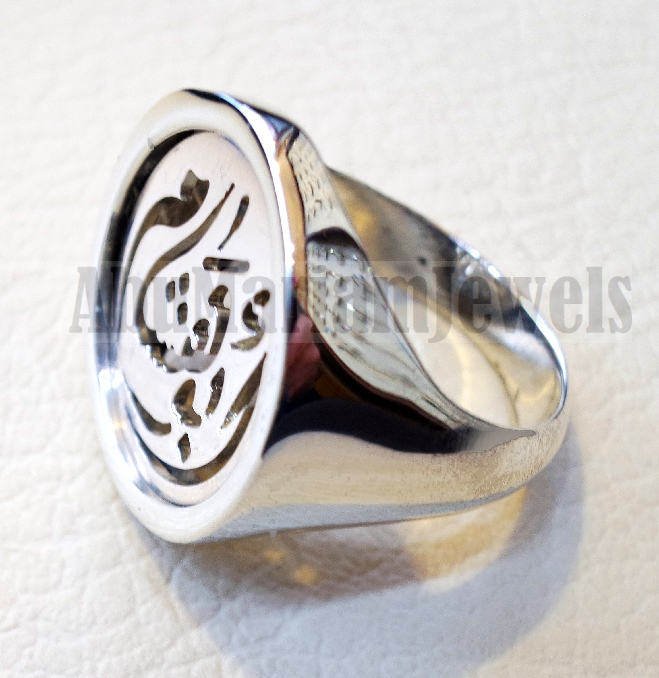 Customized Arabic calligraphy names handmade round heavy ring personalized jewelry sterling silver 925 any size AMM1001 خاتم اسم تفصيل