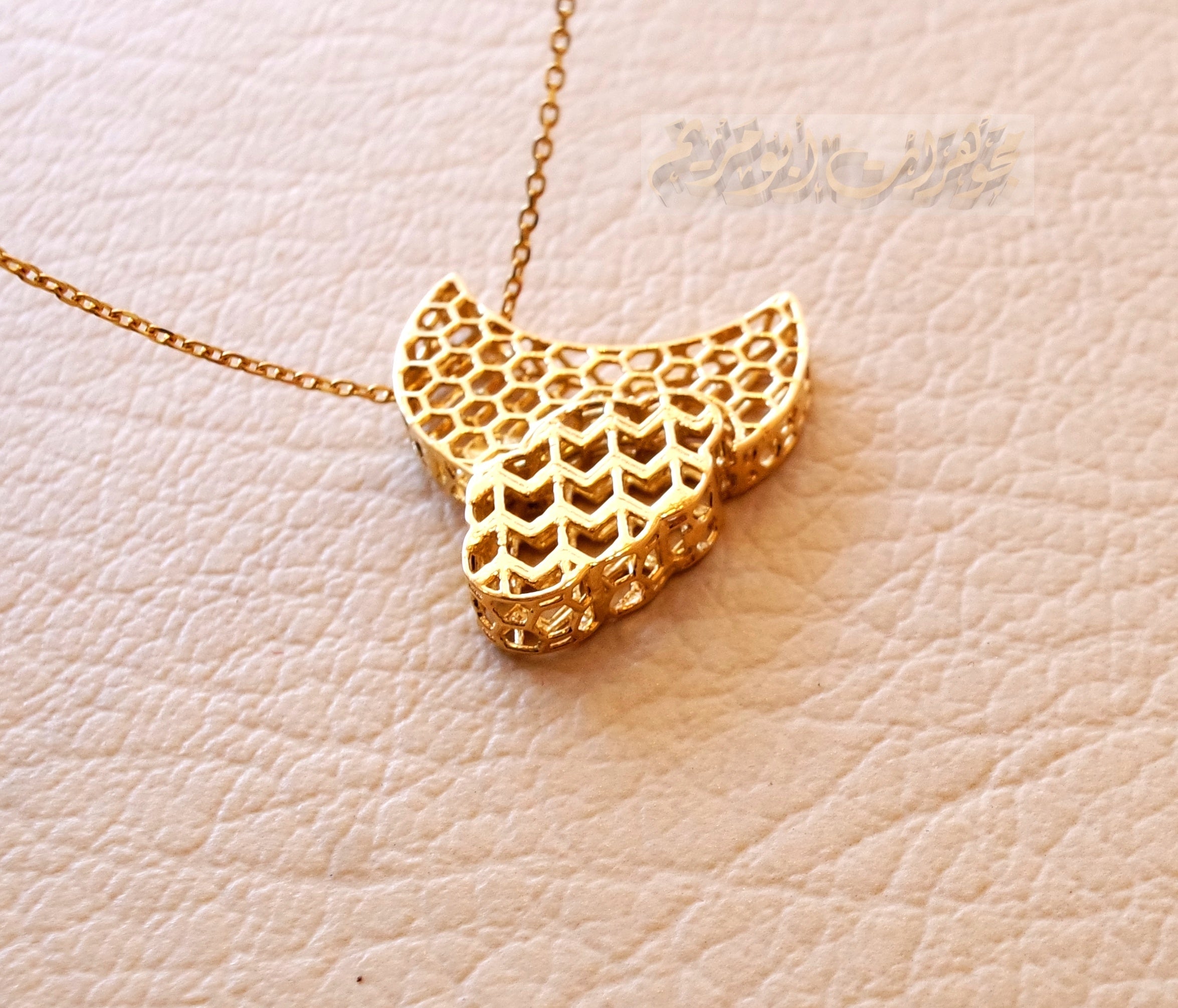 Honeycomb moon and cloud 3d 18K yellow gold necklace pendant and chain fine jewelry full insured shipping