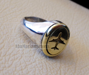 Airplane Aeroplane pilot sterling silver 925 and bronze men ring all sizes men jewelry gift fast shipping