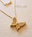 Honeycomb butterfly 3d 18K yellow gold necklace pendant and chain fine jewelry full insured shipping