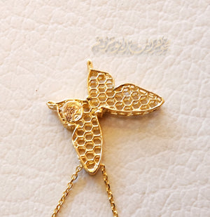 Honeycomb butterfly 3d 18K yellow gold necklace pendant and chain fine jewelry full insured shipping