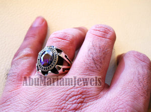 purple CZ  stone and black cubic zircon micro setting on bronze frame stunning sterling silver 925 men ring all sizes