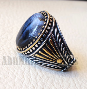 oval yamani aqeeq natural semi precious multi color agate gemstone men ring sterling silver 925 and bronze jewelry sizes 1008 عقيق يماني