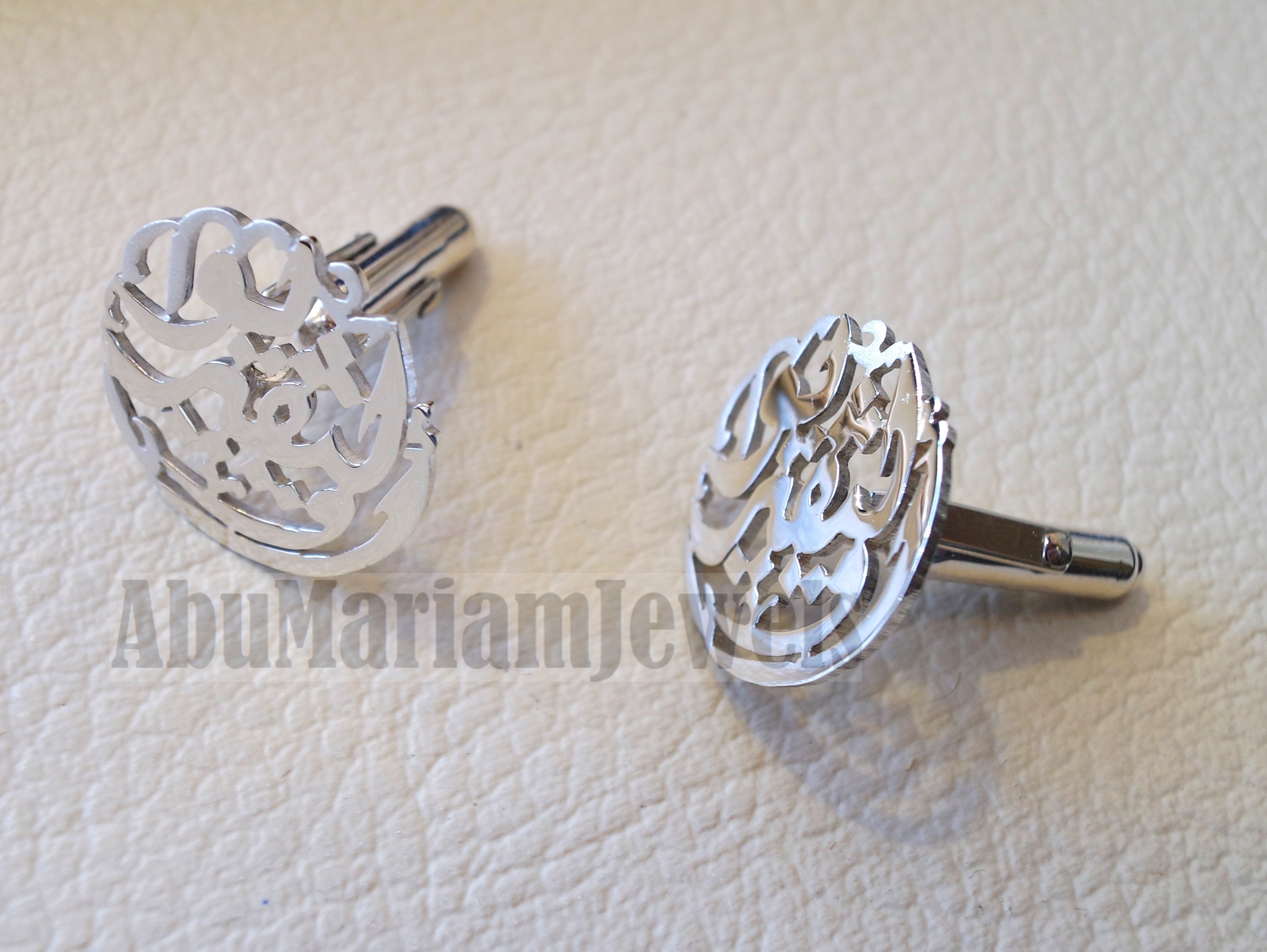 cufflinks , cuflinks 2 words on piece calligraphy arabic customized any name made to order sterling silver 925 heavy men jewelry عربي CF11