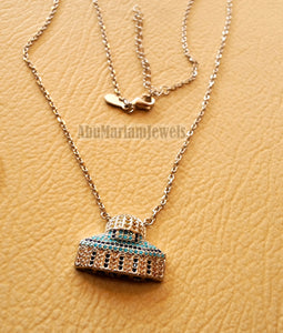 Al Aqsa mosque necklace muslim gift sterling silver 925 with cubic Zirconia colorful micro setting المسجد الأقصى