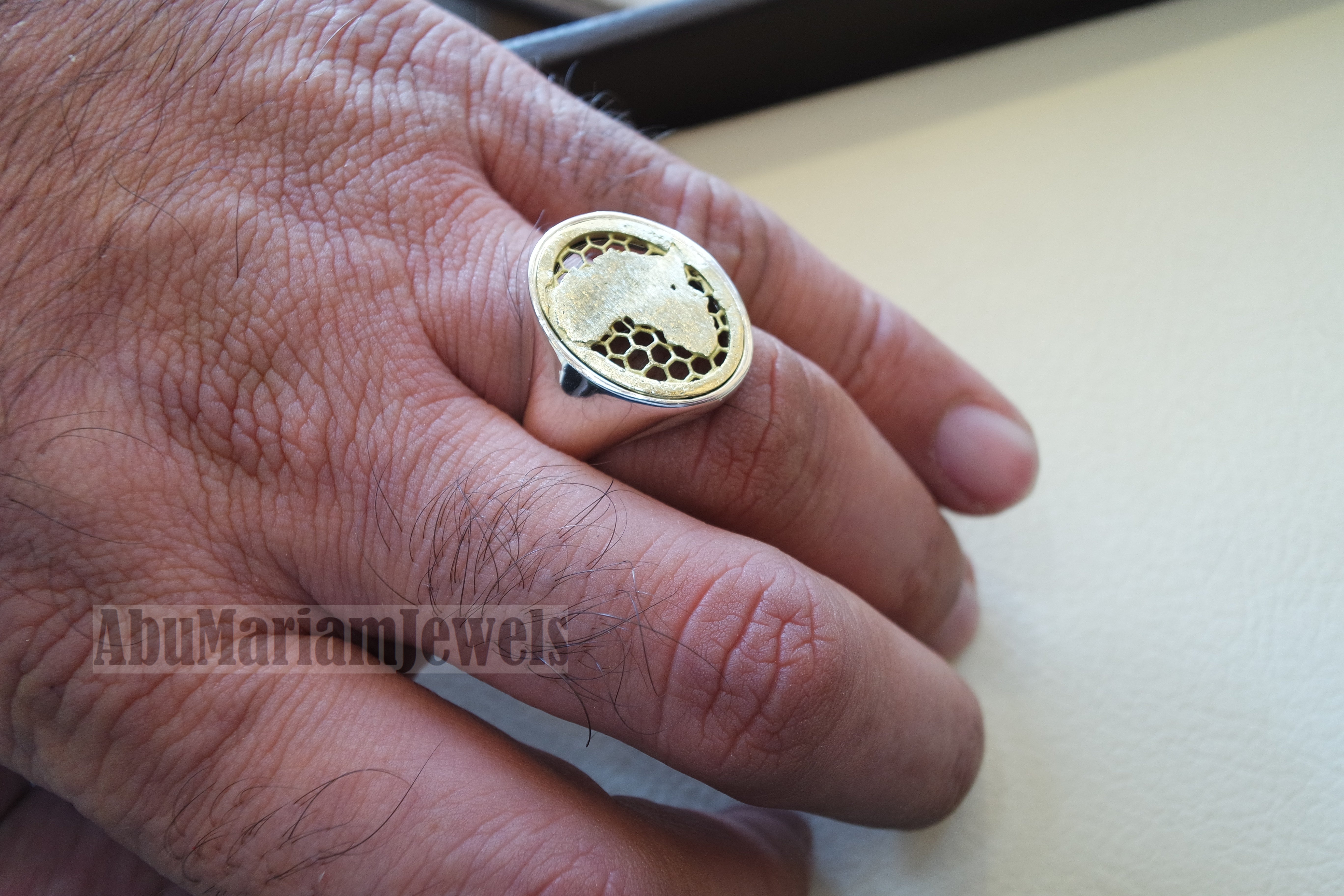 Africa map man ring sterling silver 925 and bronze Arabic oval signet style fast shipping all sizes خاتم أفريقيا