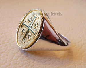 Jerusalem Cross ring christ christian sterling silver 925 and bronze man gift jewelry oval vintage style all sizes Catholic Orthodox