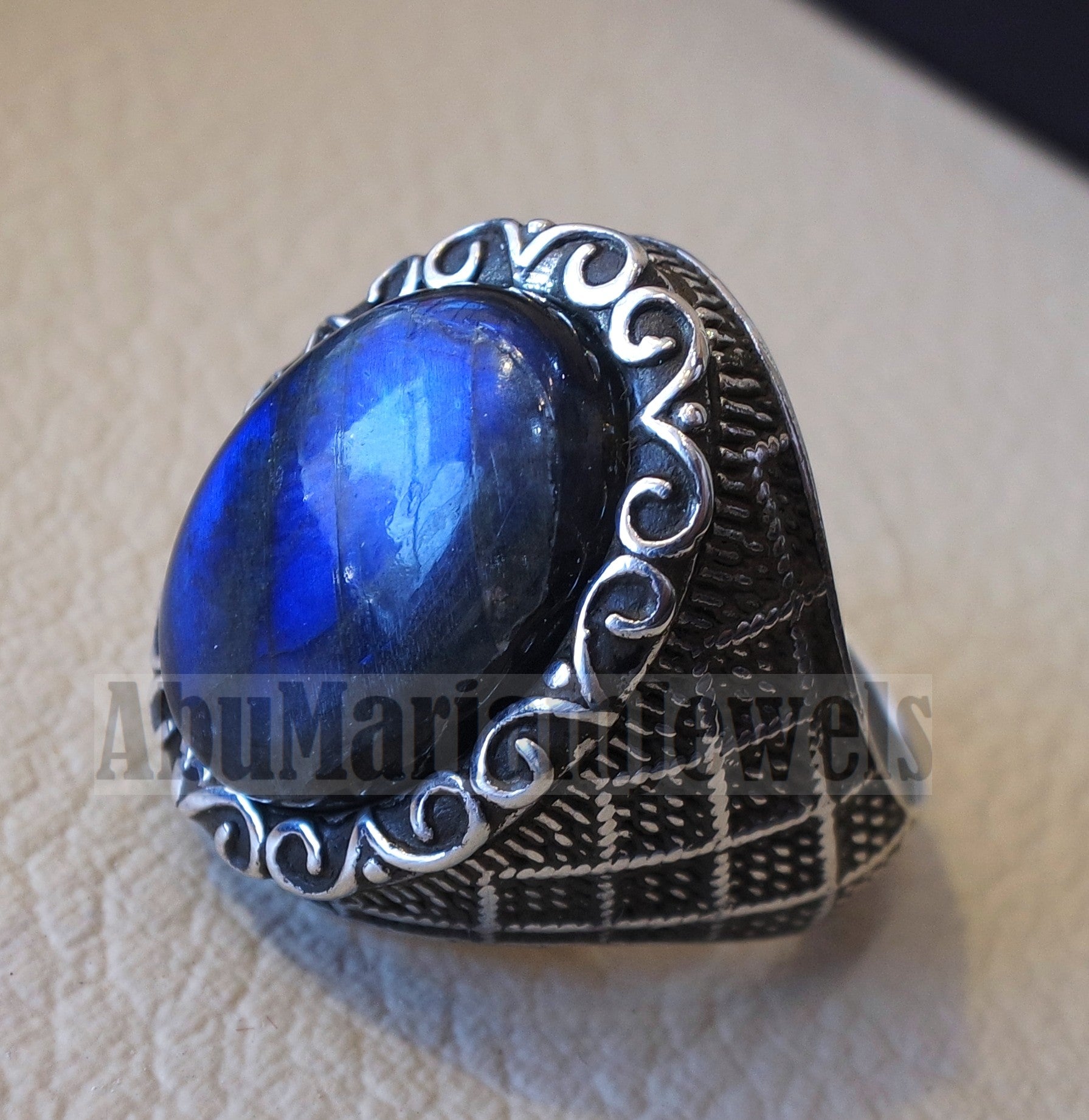 flashy blue labradorite Top quality men ring sterling silver 925 natural stone all sizes jewelry fast shipping ottoman middle eastern style