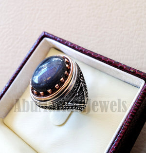 Labradorite ring natural stone multi color semi precious stone heavy sterling silver 925 bronze frame any sizes jewelry express shipping