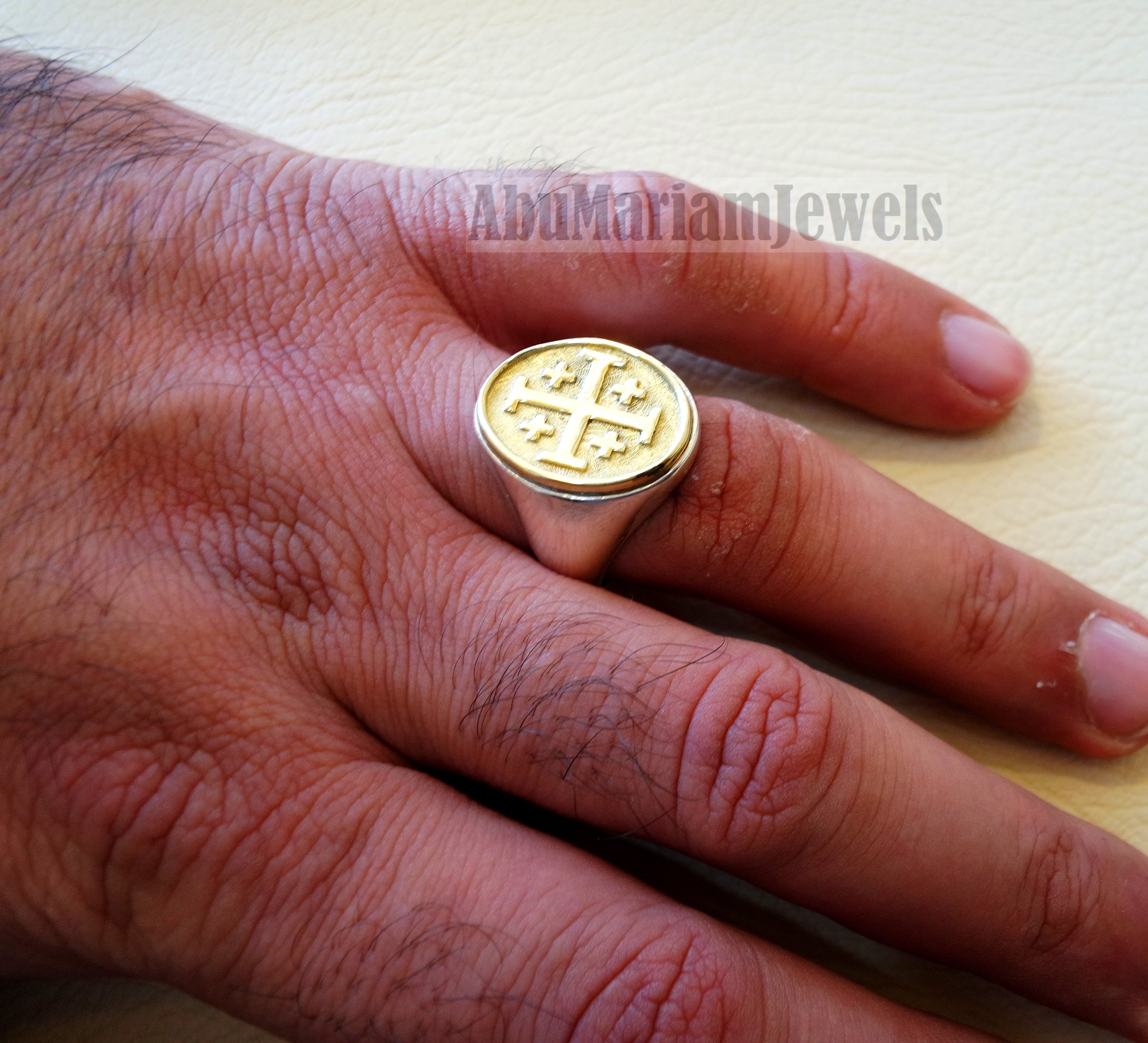 Jerusalem Cross ring christ christian sterling silver 925 and bronze man gift jewelry oval vintage style all sizes Catholic Orthodox