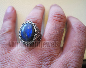flashy blue labradorite Top quality men ring sterling silver 925 natural stone all sizes jewelry fast shipping ottoman middle eastern style